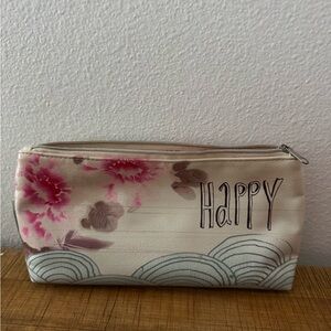 Papaya Pink Floral "Happy" Cosmetic Bag